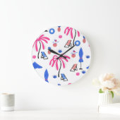 夏休み:ヤシの木パイナップルパターン ラージ壁時計 (ホーム)