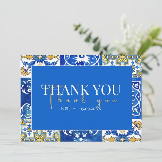 夏地中海ののモダンタイル「ありがとう」カード セーブザデート (スタンド正面)