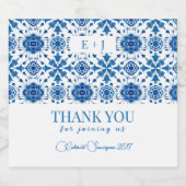 夏地中海ののモダン青モザイク「ようこそ」 スパークリングワインラベル (シングルラベル)