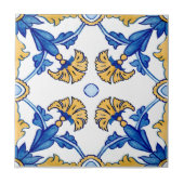 夏地中海の青黄花瓦 タイル (正面)
