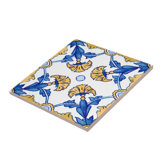 夏地中海の青黄花瓦 タイル (側面)