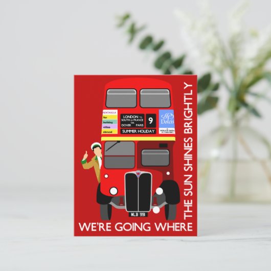 夏季休暇のロンドンの赤い二重デッカー映画バス ポストカード (スタンド正面)