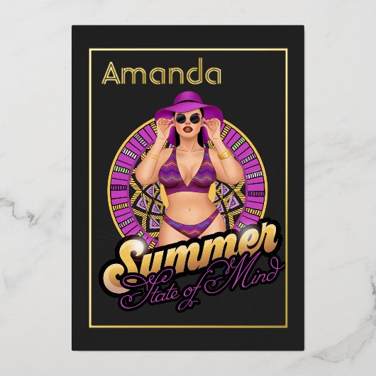 夏州の心のビーチ誕生日パーティーフォイルInv 箔招待状 (正面)