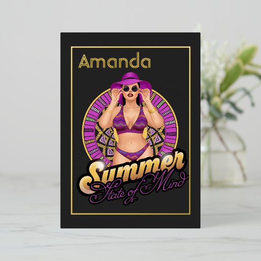 夏州の心のビーチ誕生日パーティーフォイルInv 箔招待状 (立ち正面)