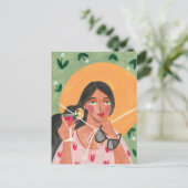 夏帽子サングラスフローラ壁紙 ポストカード (スタンド正面)