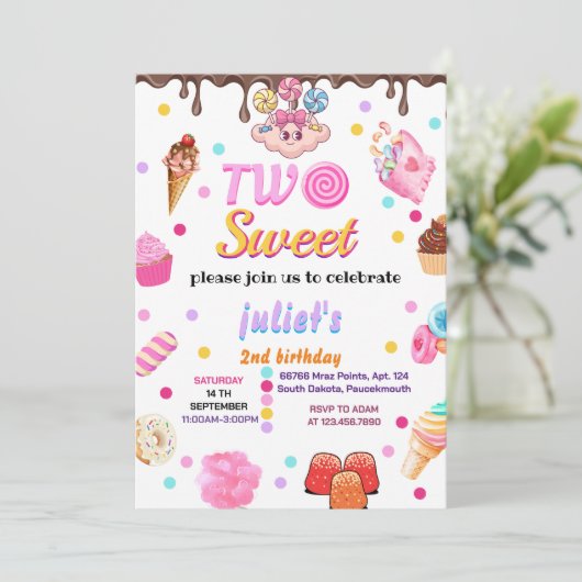 夏恋しく思可愛い子供の女の子2甘い2歳の誕生日 招待状 (スタンド正面)