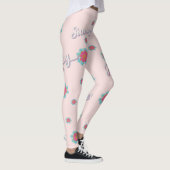 夏感じのピンクとブルーのガーリー花 レギンス (右)