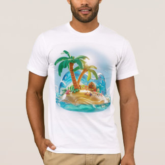 夏描写の熱帯島の3D Tシャツ