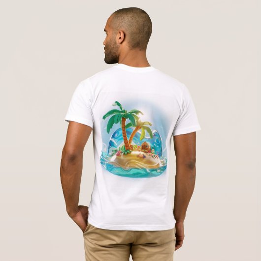 夏描写の熱帯島の3D Tシャツ (裏面フル)