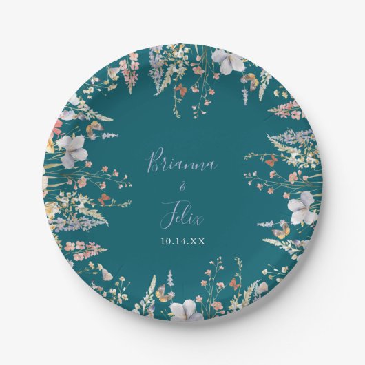 夏数々の色の山花結婚のケーキ ペーパープレート (正面)