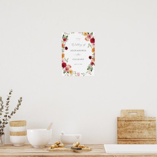 夏数々の色フローラの結婚歓迎サイン ポスター (キッチン)