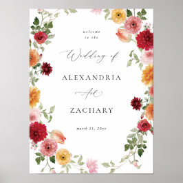 夏数々の色フローラの結婚歓迎サイン ポスター