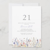 夏数々の色ワイルドフラワー21歳の誕生日パーティー 招待状 (正面)