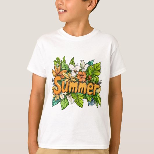 夏文字 – 夏フローラデザイン Tシャツ (正面)