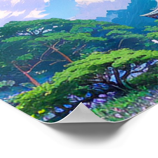 夏日本のの空の下の神社 ポスター (角)