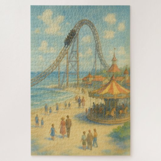 夏期おもしろいウォーター色ビーチ遊園地 ジグソーパズル (縦)