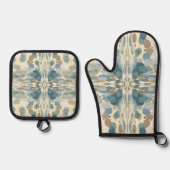 夏期おもしろい海スプレー（ばちゃばちゃ）跳ねる抽象芸術アート 鍋つかみ&鍋敷きセット (正面)