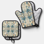 夏期おもしろい海スプレー（ばちゃばちゃ）跳ねる抽象芸術アート 鍋つかみ&鍋敷きセット (正面/裏面)