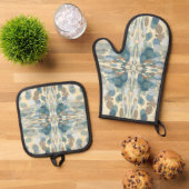 夏期おもしろい海スプレー（ばちゃばちゃ）跳ねる抽象芸術アート 鍋つかみ&鍋敷きセット (トップダウン)