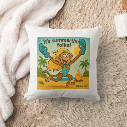 夏期の雰囲気： Monkey with Flipflops クッション (ブランケット)