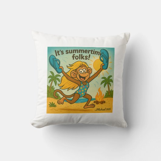 夏期の雰囲気： Monkey with Flipflops クッション (正面)