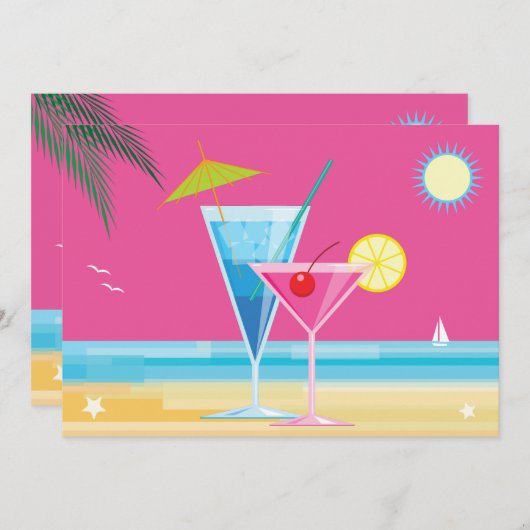 夏期カップルのシャワー招待状 招待状 (正面/裏面)