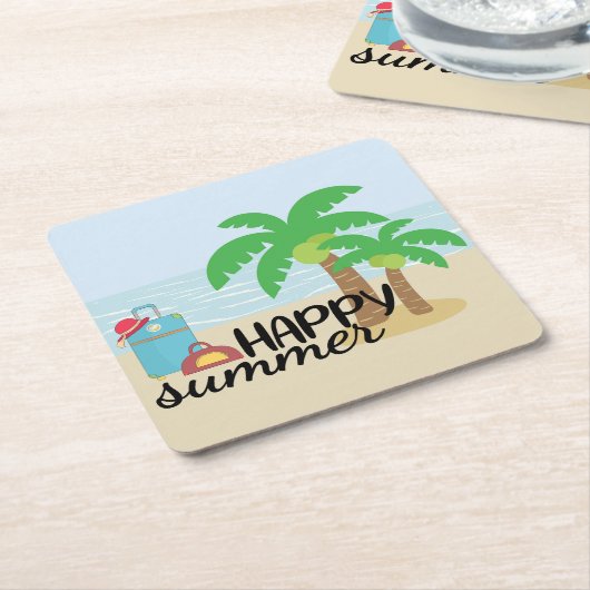 夏期ハッピーサマーアットザビーチ スクエアペーパーコースター (アングル)