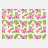 夏期ピンクトロピカルフラワーズレモンライム ラッピングペーパーシート (正面2)