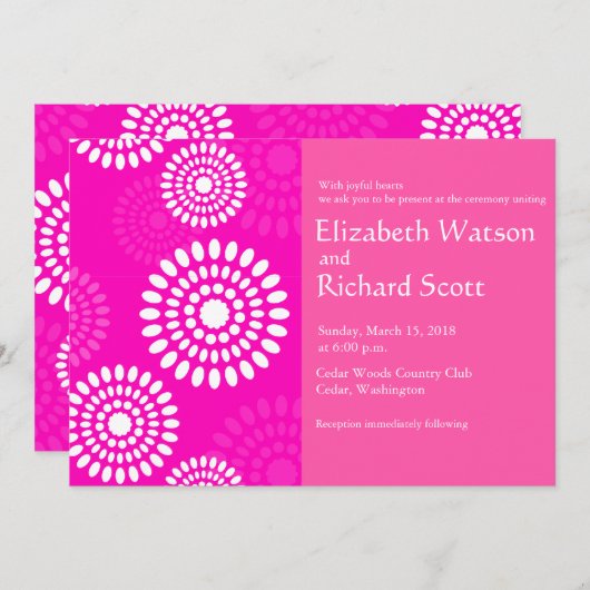 夏期ピンク結婚式招待状 招待状 (正面/裏面)