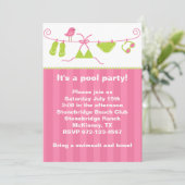 夏期ピンク&グリーン入浴スーツ招待状 招待状 (スタンド正面)