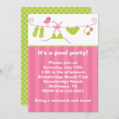 夏期ピンク&グリーン入浴スーツ招待状 招待状 (正面/裏面)