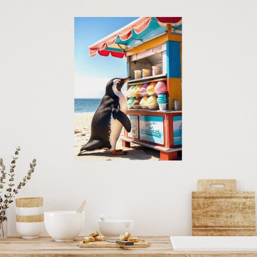 夏期ペンギンアットアイスクリームスタンド ポスター (キッチン)
