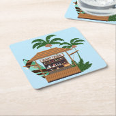 夏期リゾートティキバーアットザビーチ スクエアペーパーコースター (アングル)
