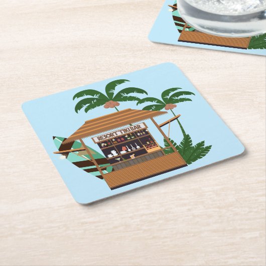 夏期リゾートティキバーアットザビーチ スクエアペーパーコースター (アングル)