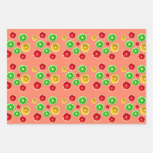 夏期果実カラフル果実パターン ラッピングペーパーシート (正面)