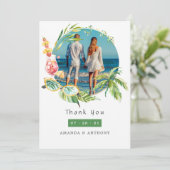 夏期結婚の写真コラージュ サンキューカード (スタンド正面)