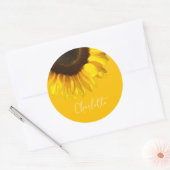 夏期黄色ひまわりカスタマイズ可能な名前 ラウンドシール (封筒)