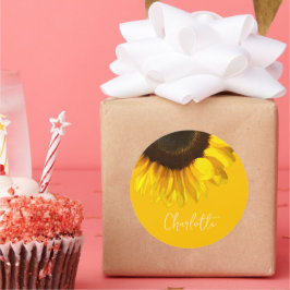 夏期黄色ひまわりカスタマイズ可能な名前 ラウンドシール