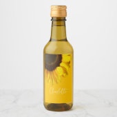 夏期黄色ひまわりカスタマイズ可能な名前 ワインラベル (正面)