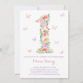 夏期1st誕生日とパステル蝶 招待状 (正面)