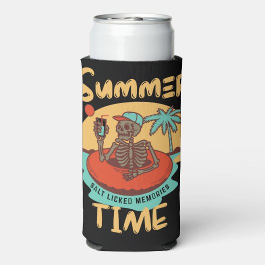 夏期、名前をカスタムするおもしろいビーチ休暇 スリム缶クーラー (Seltzer裏面)