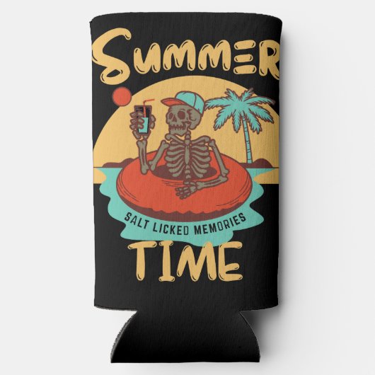 夏期、名前をカスタムするおもしろいビーチ休暇 スリム缶クーラー (裏面)