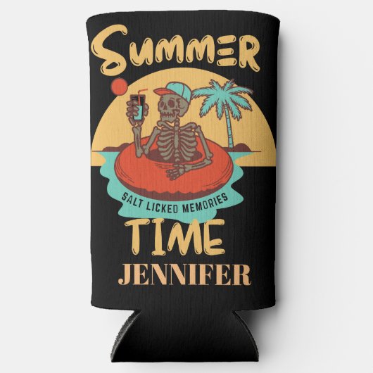 夏期、名前をカスタムするおもしろいビーチ休暇 スリム缶クーラー (正面)