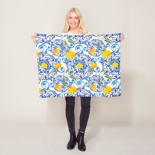 夏柑橘類,ボホー,ボヘミアン,フローラ地中海の フリースブランケット (インサイチュ)