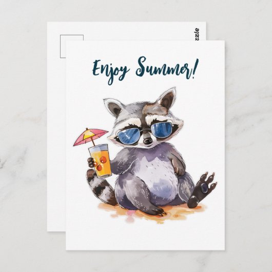 夏楽しむのタヌキの水色 ポストカード (正面/裏面)