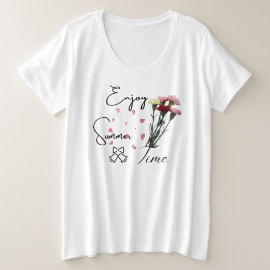 夏楽しむの女子モダン白 プラスサイズTシャツ (デザイン正面)