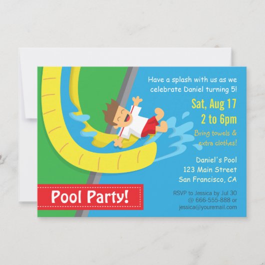 夏水スライドの誕生日のプールのパーティの招待状 招待状 (正面)