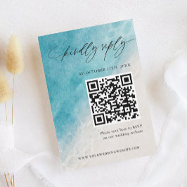 夏海水彩ビーチ結婚式RSVPカード 出欠カード