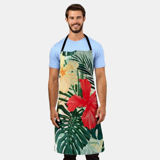 夏用カラフルハワイの継ぎ目のない模様 エプロン (着用した状態)