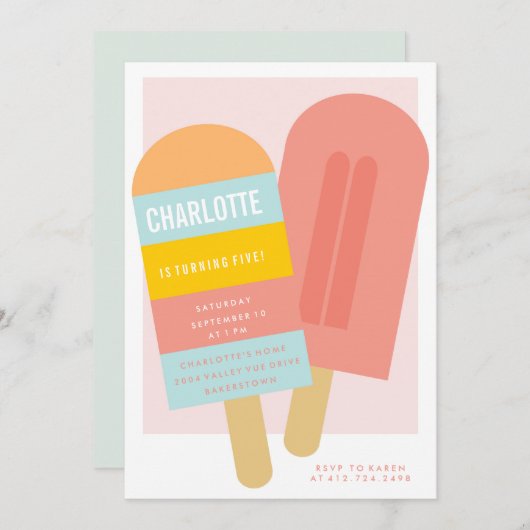 夏用ポプシクル子供の誕生日パーティの招待状 招待状 (正面/裏面)